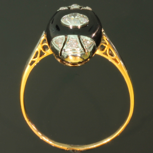 Original Art Deco diamond engagement ring with onyx from the antique jewelry collection of www.adin.be